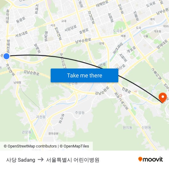 사당 Sadang to 서울특별시 어린이병원 map