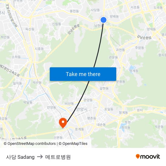 사당 Sadang to 메트로병원 map
