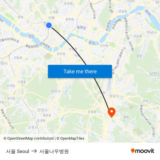 서울 Seoul to 서울나우병원 map