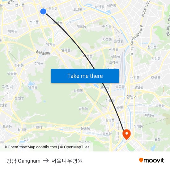 강남 Gangnam to 서울나우병원 map