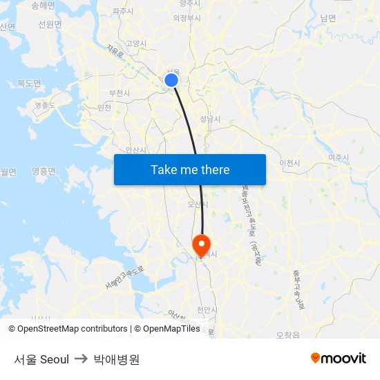 서울 Seoul to 박애병원 map