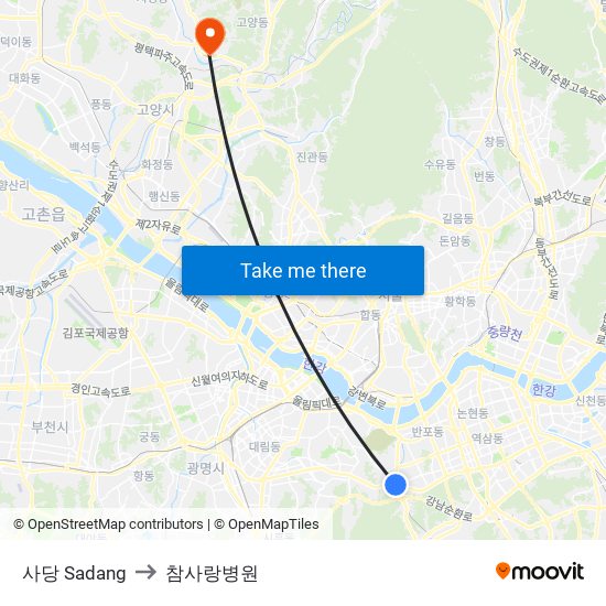 사당 Sadang to 참사랑병원 map