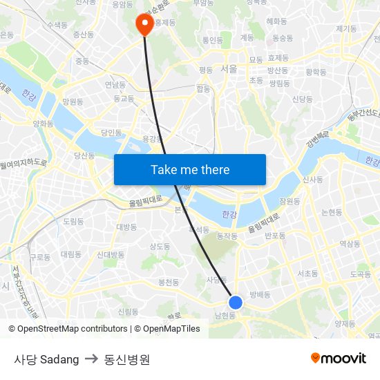사당 Sadang to 동신병원 map