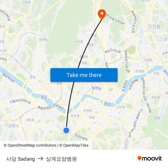 사당 Sadang to 상계요양병원 map