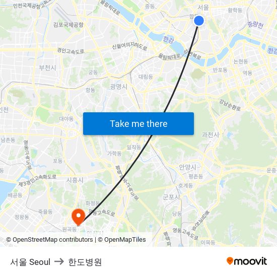 서울 Seoul to 한도병원 map