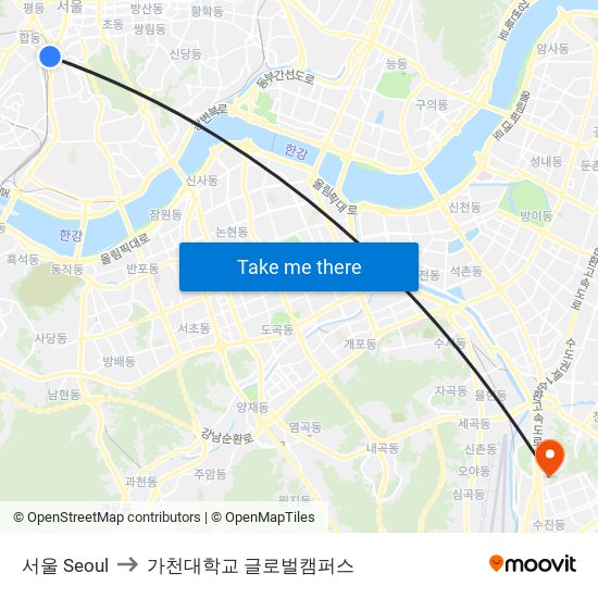 서울 Seoul to 가천대학교 글로벌캠퍼스 map