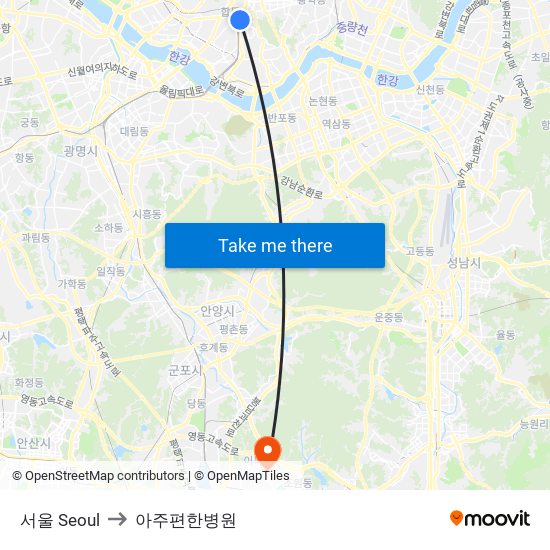 서울 Seoul to 아주편한병원 map