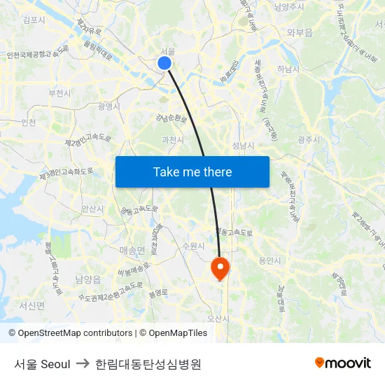 서울 Seoul to 한림대동탄성심병원 map