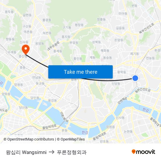 왕십리 Wangsimni to 푸른정형외과 map