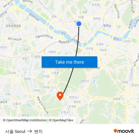 서울 Seoul to 벤치 map