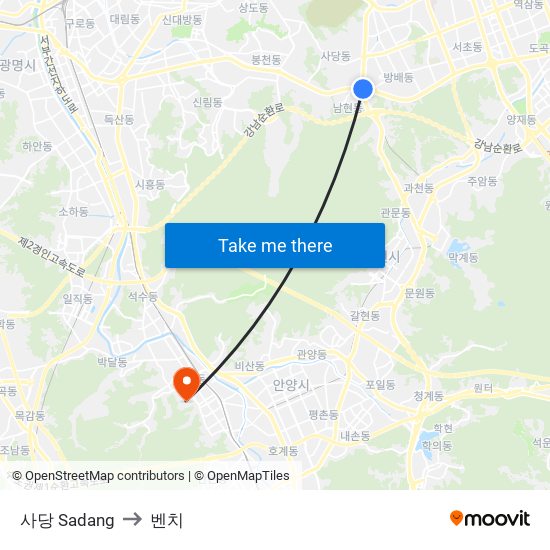 사당 Sadang to 벤치 map