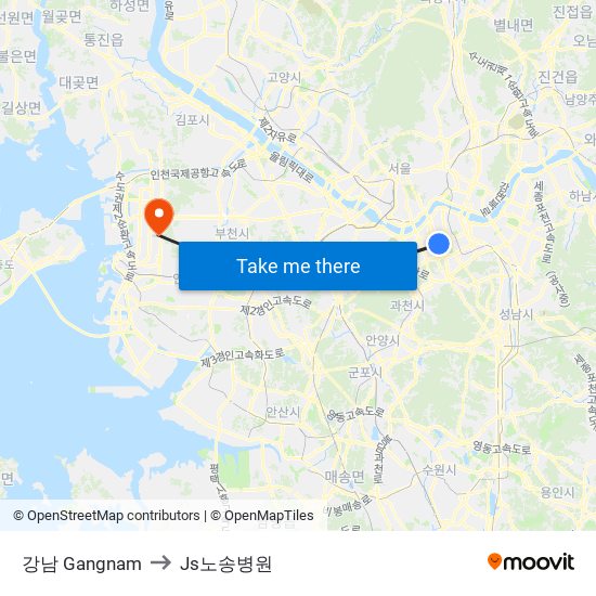 강남 Gangnam to Js노송병원 map