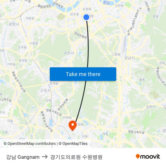 강남 Gangnam to 경기도의료원 수원병원 map