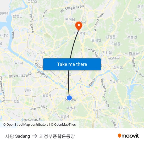 사당 Sadang to 의정부종합운동장 map