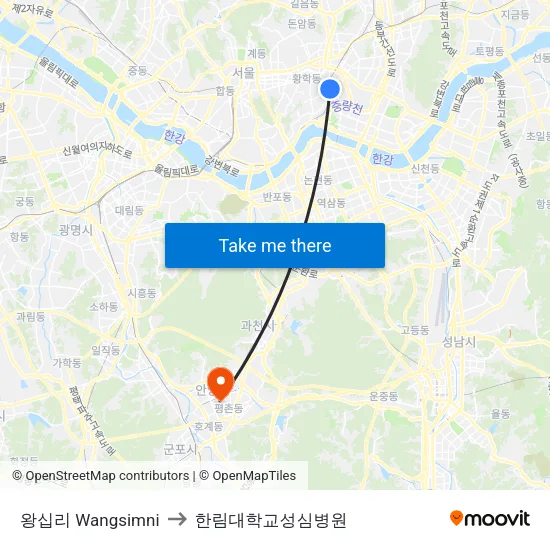 왕십리 Wangsimni to 한림대학교성심병원 map
