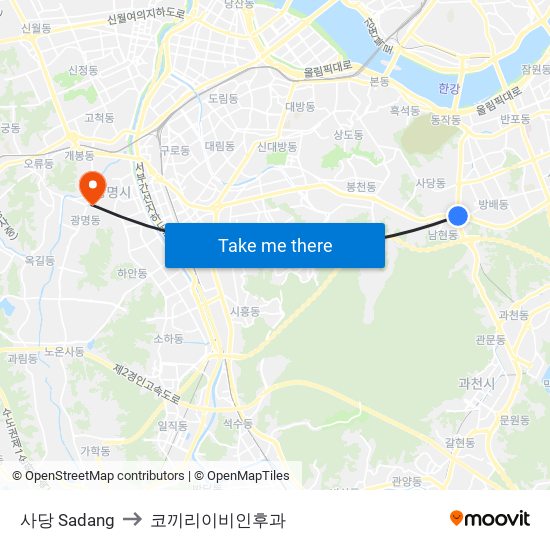 사당 Sadang to 코끼리이비인후과 map