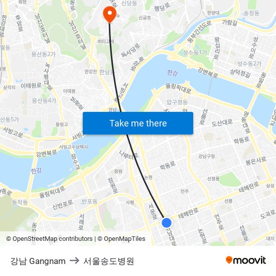 강남 Gangnam to 서울송도병원 map