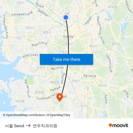 서울 Seoul to 연우치과의원 map