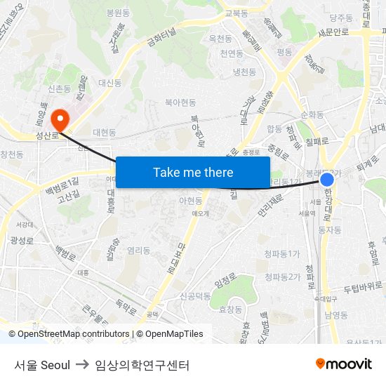 서울 Seoul to 임상의학연구센터 map