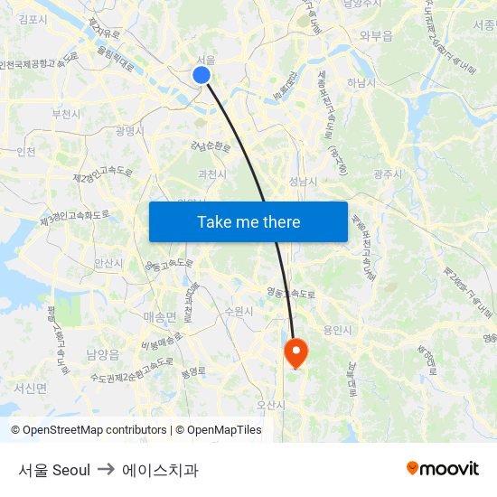 서울 Seoul to 에이스치과 map