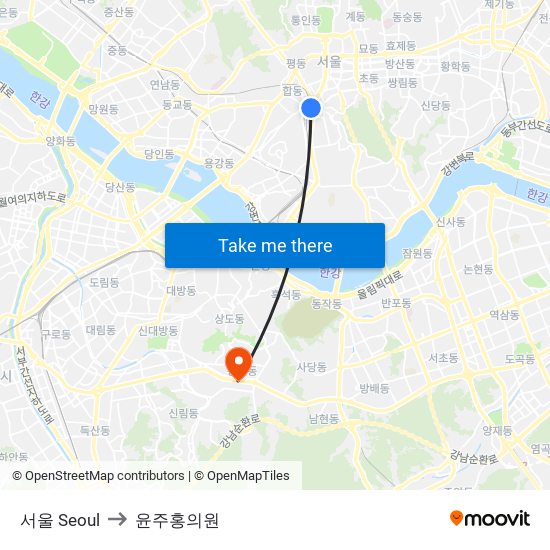 서울 Seoul to 윤주홍의원 map