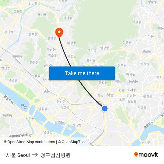 서울 Seoul to 청구섬심병원 map