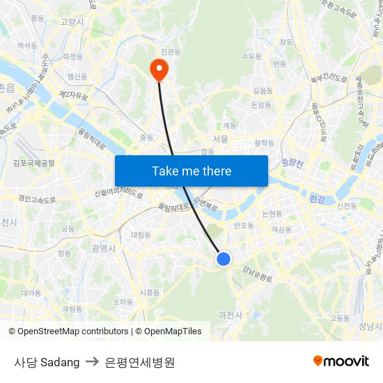 사당 Sadang to 은평연세병원 map