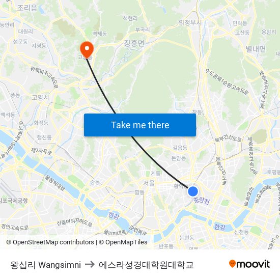 왕십리 Wangsimni to 에스라성경대학원대학교 map