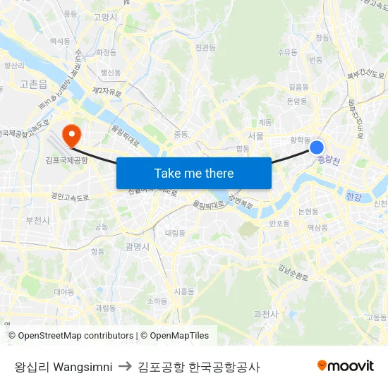 왕십리 Wangsimni to 김포공항 한국공항공사 map