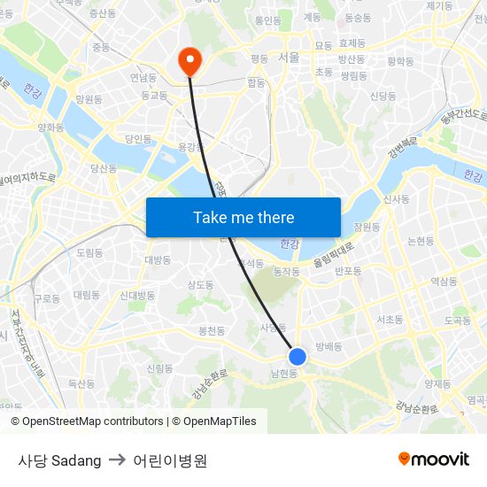 사당 Sadang to 어린이병원 map