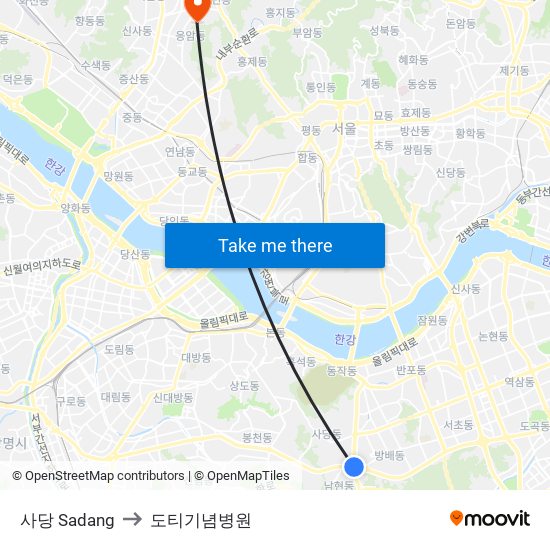 사당 Sadang to 도티기념병원 map