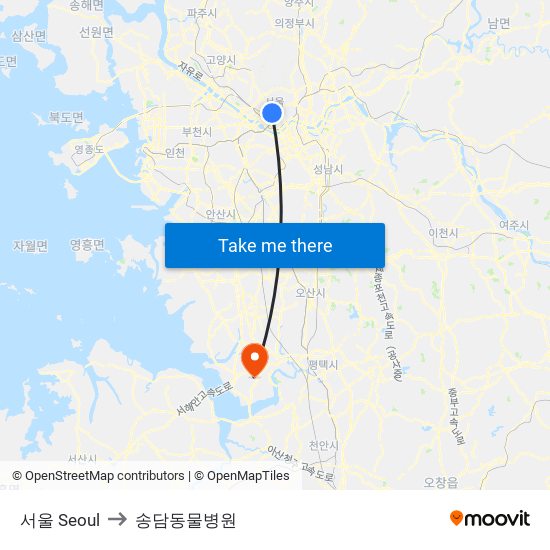 서울 Seoul to 송담동물병원 map