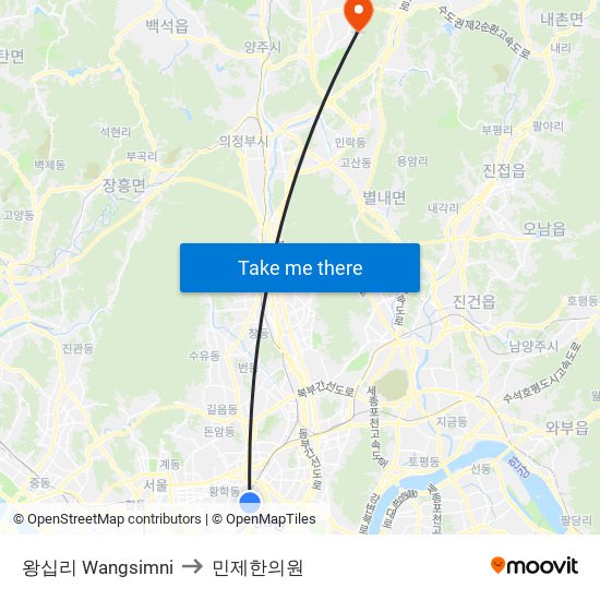 왕십리 Wangsimni to 민제한의원 map