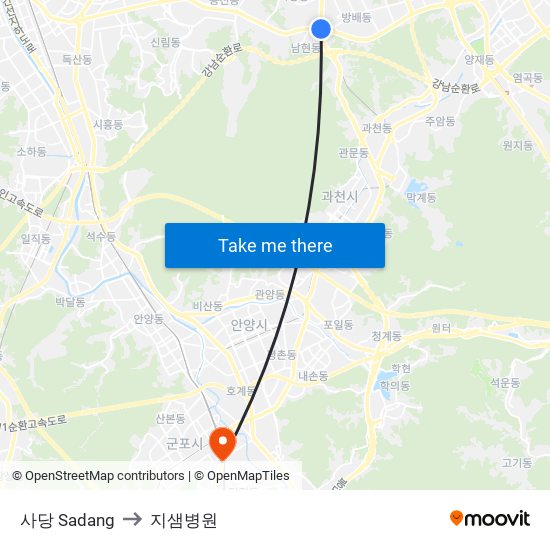 사당 Sadang to 지샘병원 map