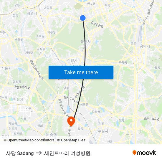 사당 Sadang to 세인트마리 여성병원 map