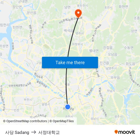 사당 Sadang to 서정대학교 map