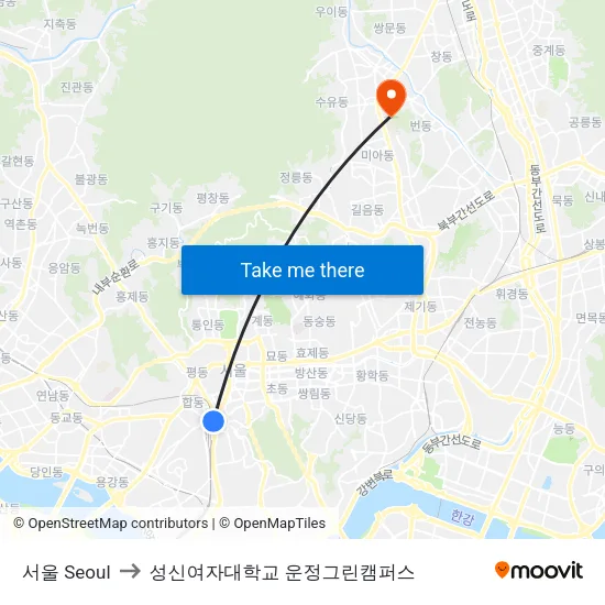 서울 Seoul to 성신여자대학교 운정그린캠퍼스 map