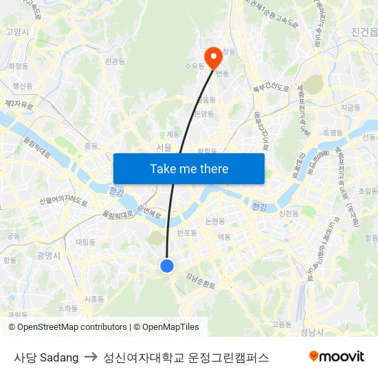 사당 Sadang to 성신여자대학교 운정그린캠퍼스 map