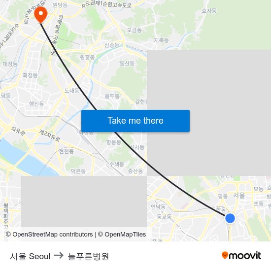 서울 Seoul to 늘푸른병원 map