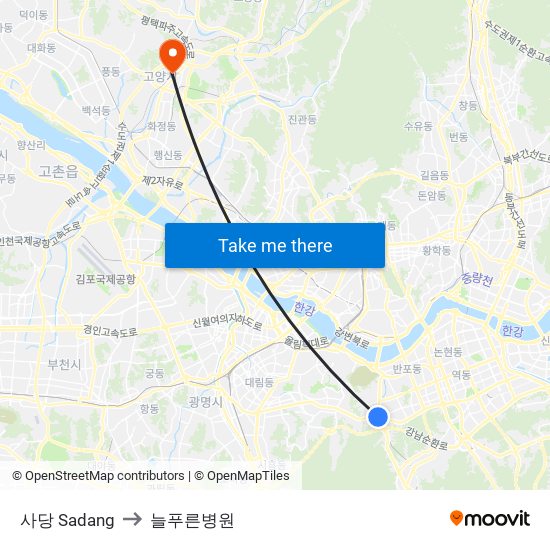 사당 Sadang to 늘푸른병원 map