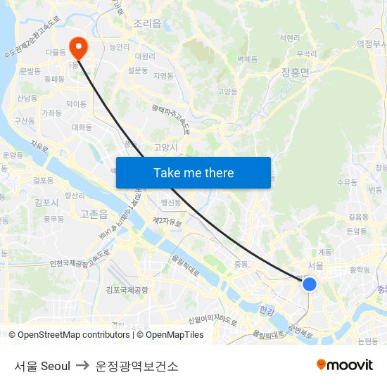 서울 Seoul to 운정광역보건소 map