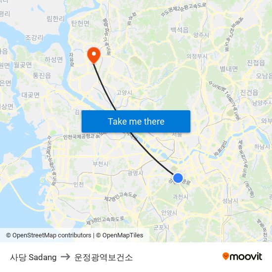 사당 Sadang to 운정광역보건소 map