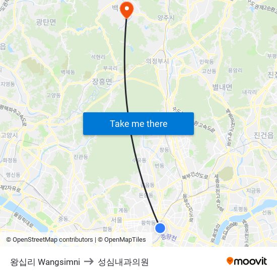 왕십리 Wangsimni to 성심내과의원 map