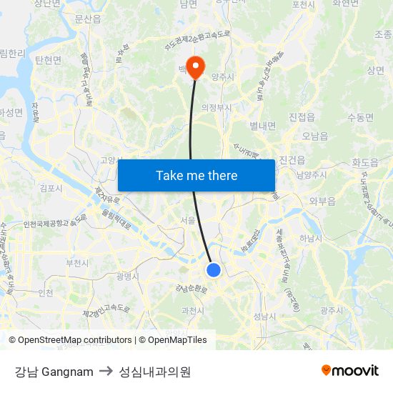 강남 Gangnam to 성심내과의원 map