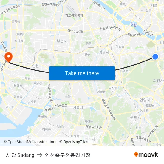 사당 Sadang to 인천축구전용경기장 map