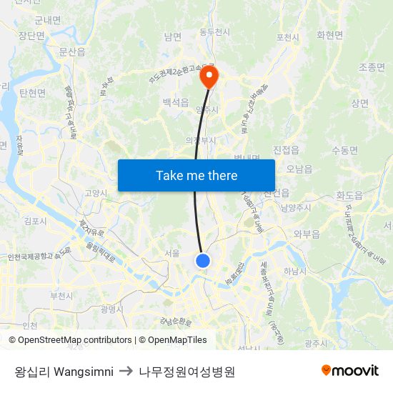왕십리 Wangsimni to 나무정원여성병원 map