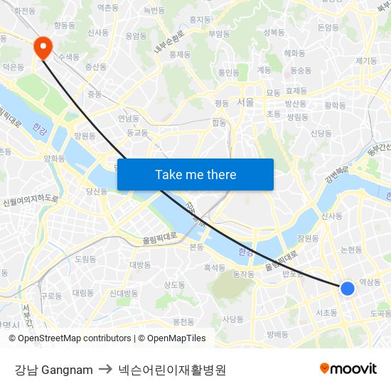 강남 Gangnam to 넥슨어린이재활병원 map