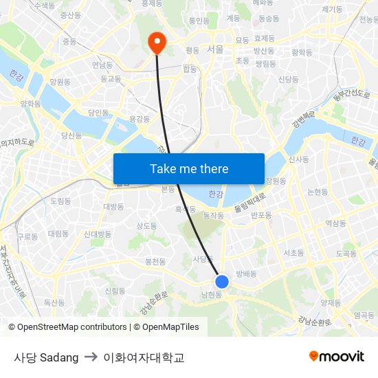 사당 Sadang to 이화여자대학교 map