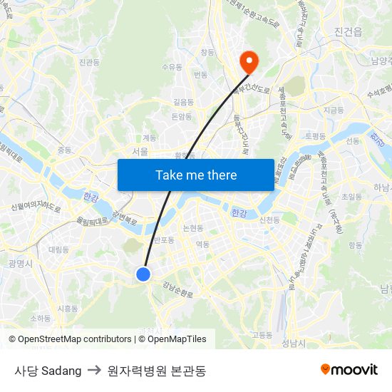 사당 Sadang to 원자력병원 본관동 map