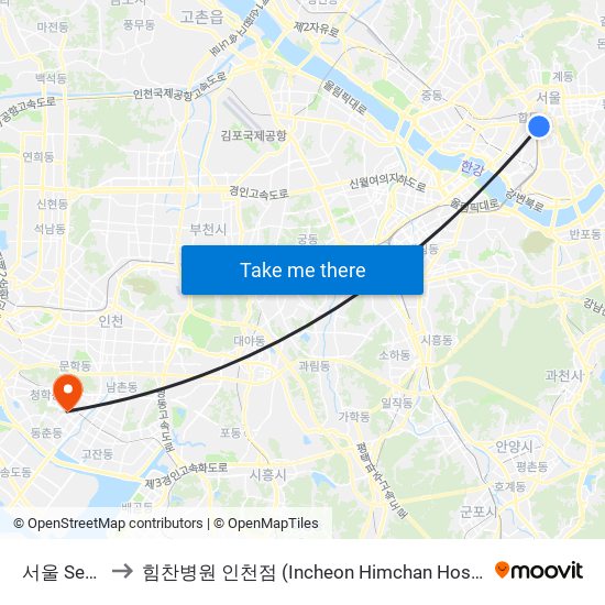 서울 Seoul to 힘찬병원 인천점 (Incheon Himchan Hospital) map